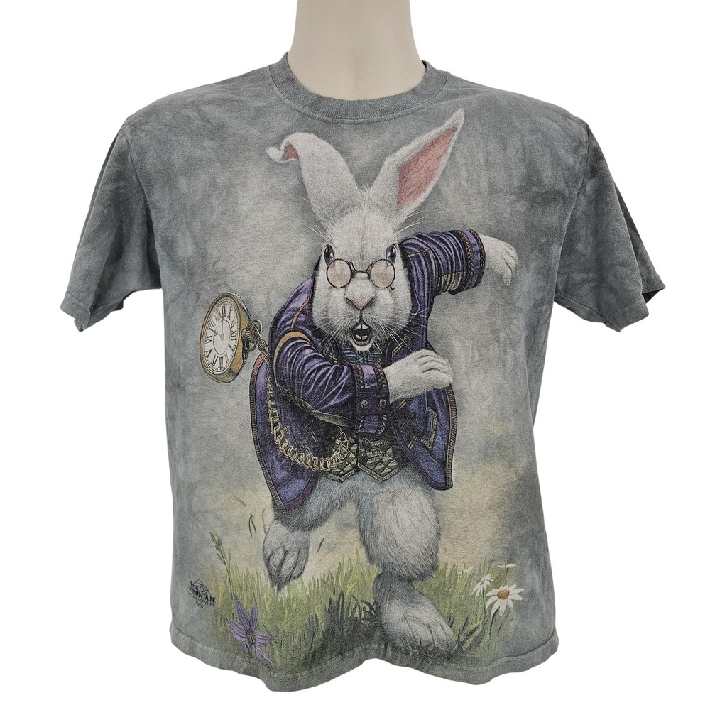 The Mountain Shirt Men S Gray White Rabbit Alice Graphic Tie Dye Fantasy‎ Tee